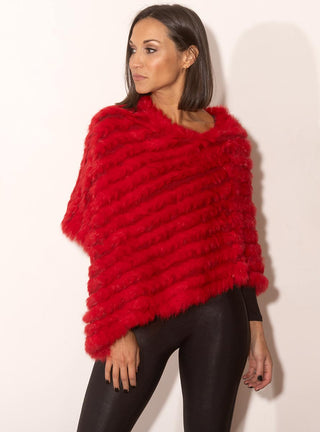 Red Knitted Rabbit Fur Poncho