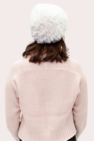 women's white knitted rabbit fur beanie