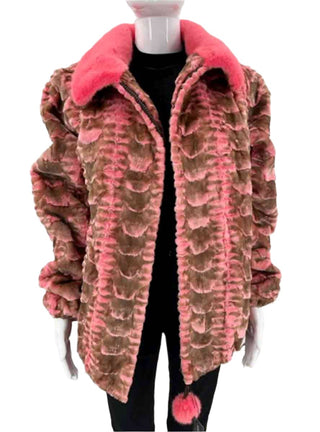 pink mink fur bomber jacket with full skin mink collar