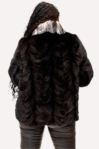 ranch sectioned mink fur bolero jacket with chinchilla fur collar