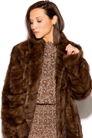 demi buff sectioned mink fur jacket with shawl collar & bracelet cuffs