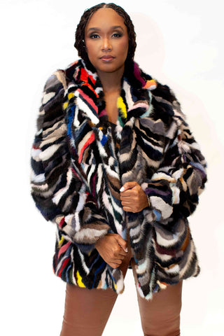 Mink Fur Jacket with Shawl Collar & Bracelet Cuffs.