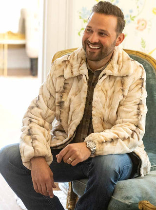 men's beige cross mink fur bomber jacket