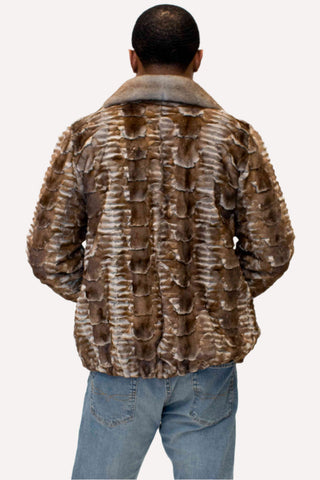 Men's Gray Cross Sheared Mink Fur Bomber Jacket.