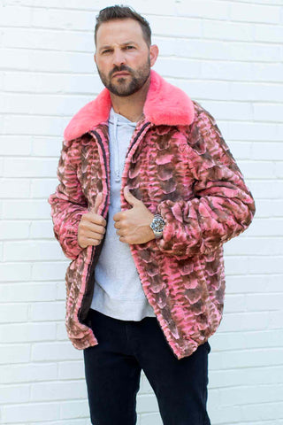 Men's Mink Fur Bomber Jacket with Full Skin Mink Fur Collar.