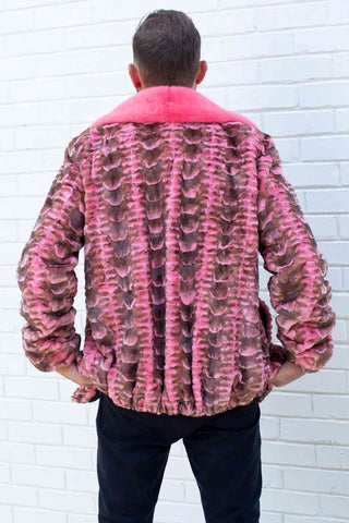 men's pink mink fur bomber jacket