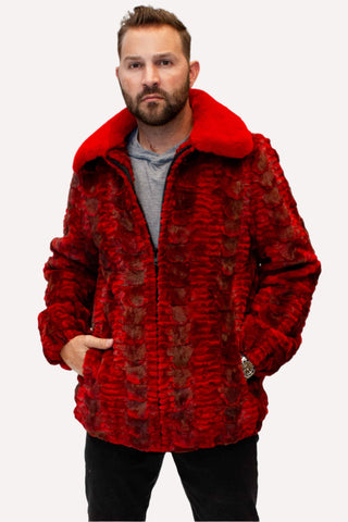 men's red sheared sectioned mink fur bomber jacket