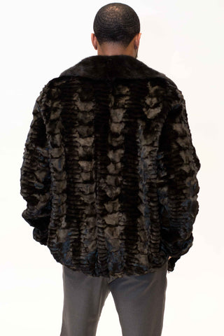 men's ranch black sheared sectioned mink fur bomber jacket