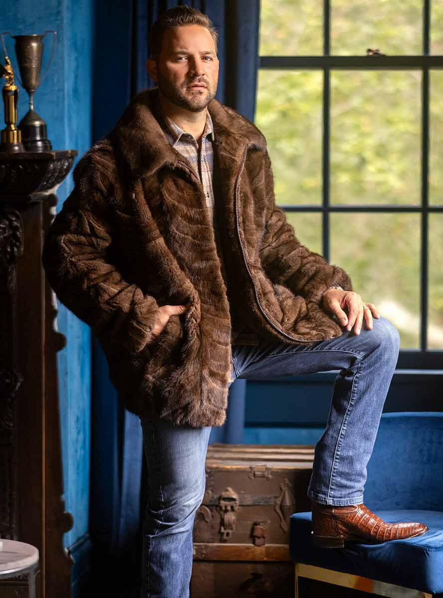 Mosaic Mink Bomber Jacket for Men in Whiskey Ombre