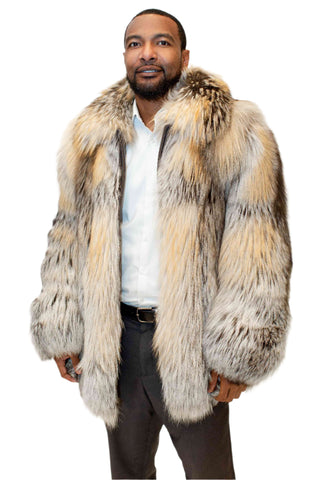 men's natural gray full skin fox fur bomber jacket