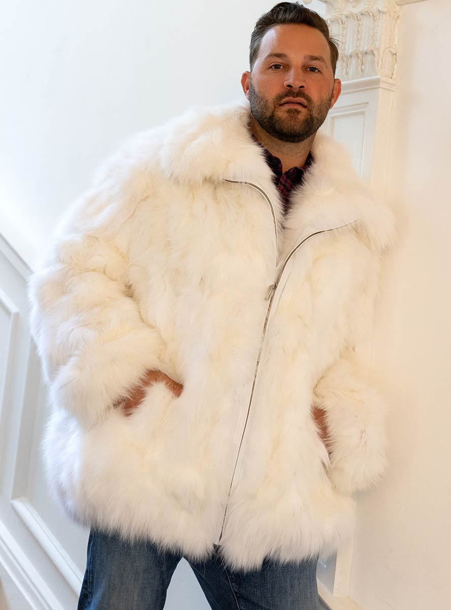 Mid Length Black Fox Fur Coat for Men
