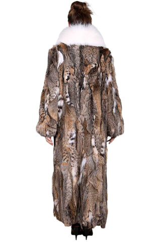 sectioned bobcat fur coat with fox fur collar