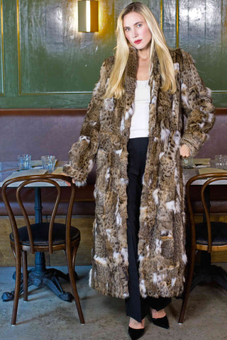 women's sectioned bobcat & lynx fur coat