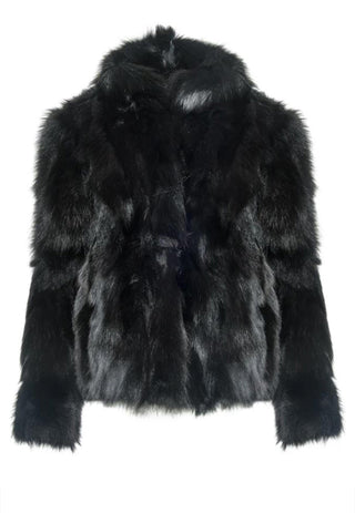 black sectioned fox fur jacket