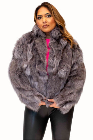 charcoal sectioned fox fur jacket