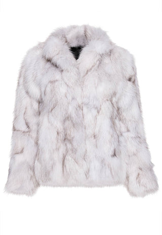 white sectioned fox fur jacket