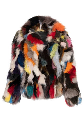 multicolor sectioned fox fur jacket