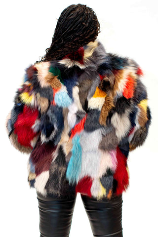 multicolor sectioned fox fur jacket