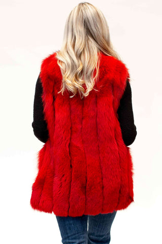 red fox fur vest with vertical pattern and leather inserts