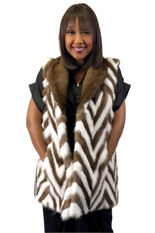 pastel and pearl chevron sectioned mink fur vest