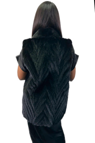 ranch chevron sectioned mink fur vest with shawl collar