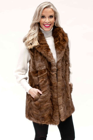 demi buff mink fur vest with shawl collar