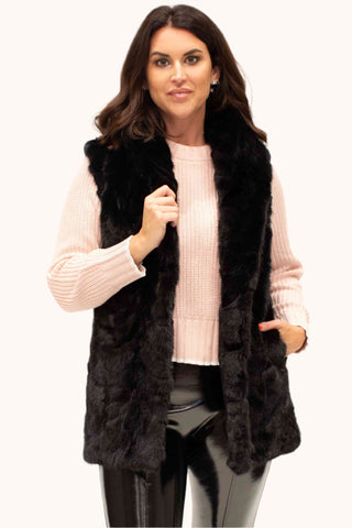 women's ranch mink fur vest with shawl collar