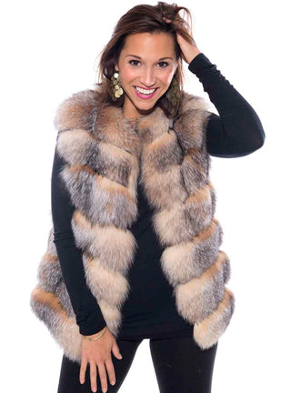 Horizontal Fox Fur Vest with Hood.