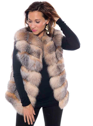 Horizontal Fox Fur Vest with Hood.