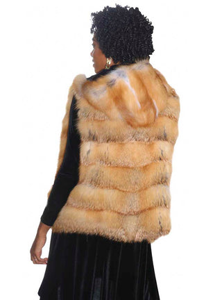 Horizontal Fox Fur Vest with Hood.