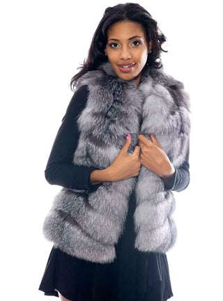 Horizontal Fox Fur Vest with Hood.