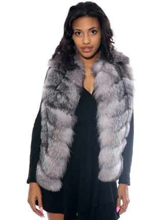 Horizontal Fox Fur Vest with Hood.