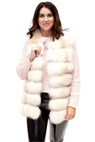 fawn fox fur vest with horizontal pattern