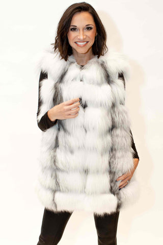 women's shadow & black frost fox fur vest with horizontal pattern