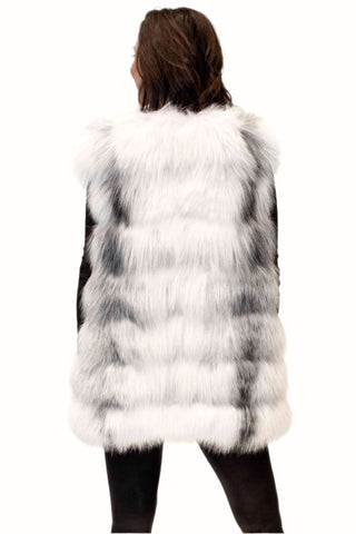 women's shadow & black frost fox fur vest with horizontal pattern