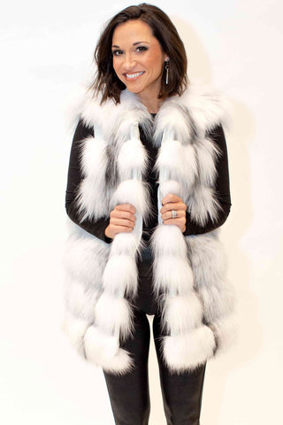 women's shadow & black frost fox fur vest with horizontal pattern