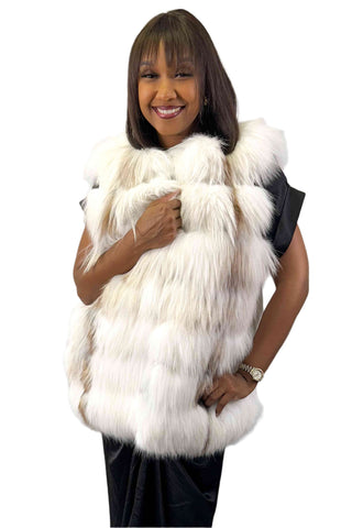 sunglow fox fur vest with horizontal pattern