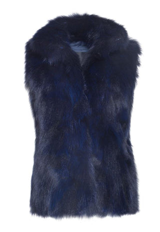 navy sectioned fox fur vest