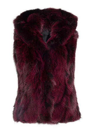 plum sectioned fox fur vest