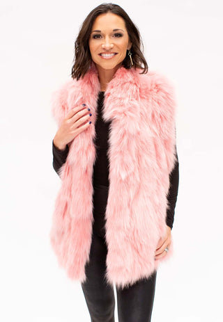 pink sectioned fox fur vest