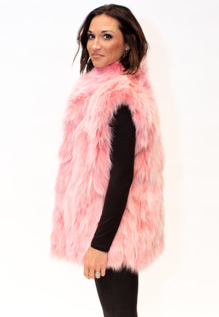 pink sectioned fox fur vest