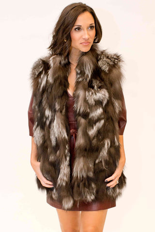 silver sectioned fox fur vest