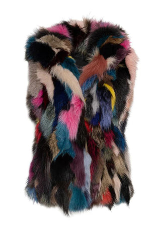 multicolor sectioned fox fur vest