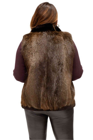 beaver fur vest with sheared beaver fur trim