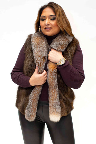 beaver fur vest with crystal fox fur tux