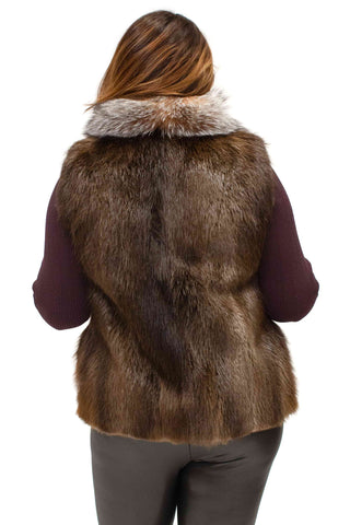 beaver fur vest with crystal fox fur tux