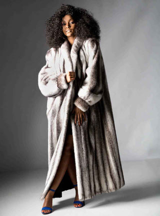 Full Length Mink Fur Coat with Shawl Collar & Rollback Cuffs.