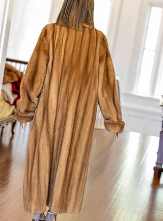 Full Length Mink Fur Coat with Shawl Collar & Rollback Cuffs.