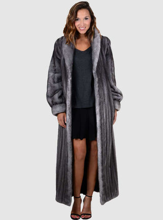 Full Length Mink Fur Coat with Shawl Collar & Rollback Cuffs.