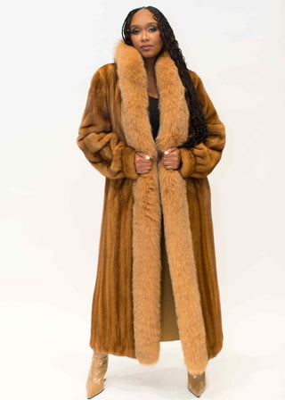 whisky Mink Fur Coat with Fox Fur Tux